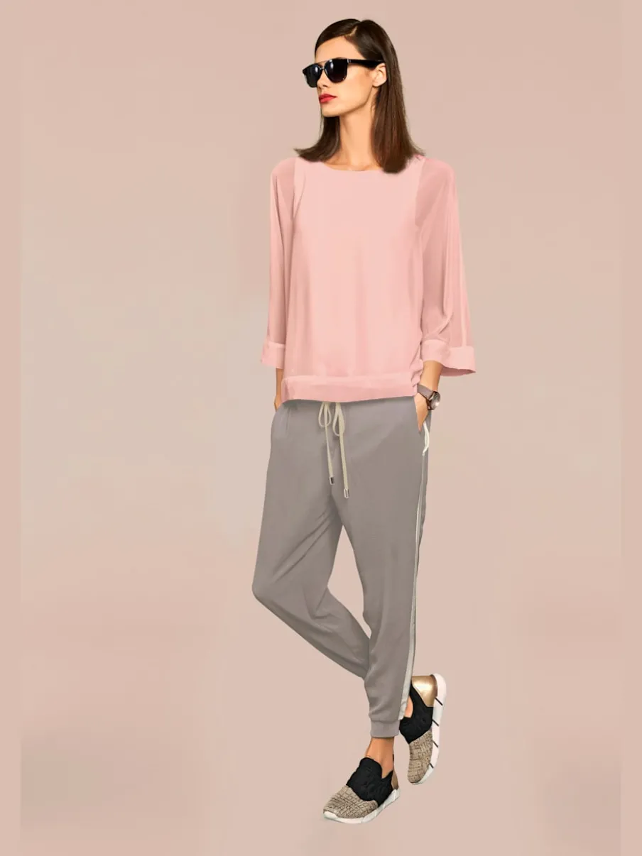 T-shirt ample avec col rond et manches 3/4 chauve-souris