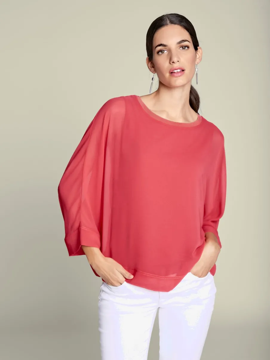 T-shirt ample avec col rond et manches 3/4 chauve-souris