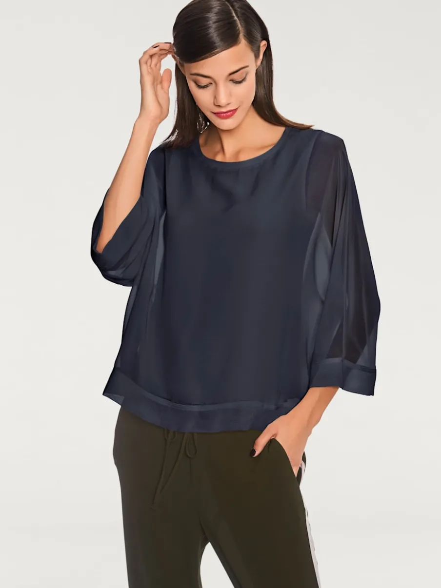 T-shirt ample avec col rond et manches 3/4 chauve-souris