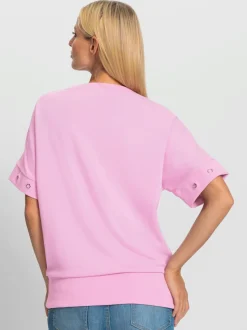 T-shirt ample avec œillets décoratifs sur manches courtes