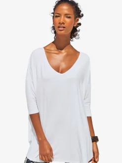 T-shirt ample à col en V manches trois quart fluidité assurée