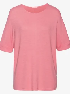 T-shirt ample à col rond avec manches mi-longues et revers fixes
