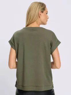 T-shirt ample à encolure ronde avec œillets et manches courtes