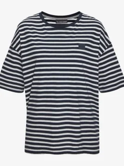T-shirt ample à rayures avec logo poitrine doux