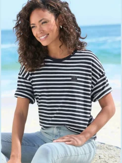 T-shirt ample à rayures avec logo poitrine doux