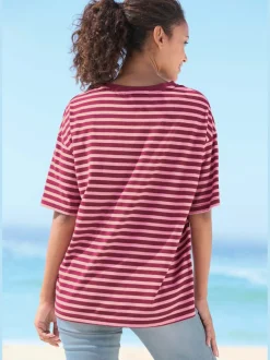 T-shirt ample à rayures avec logo poitrine doux
