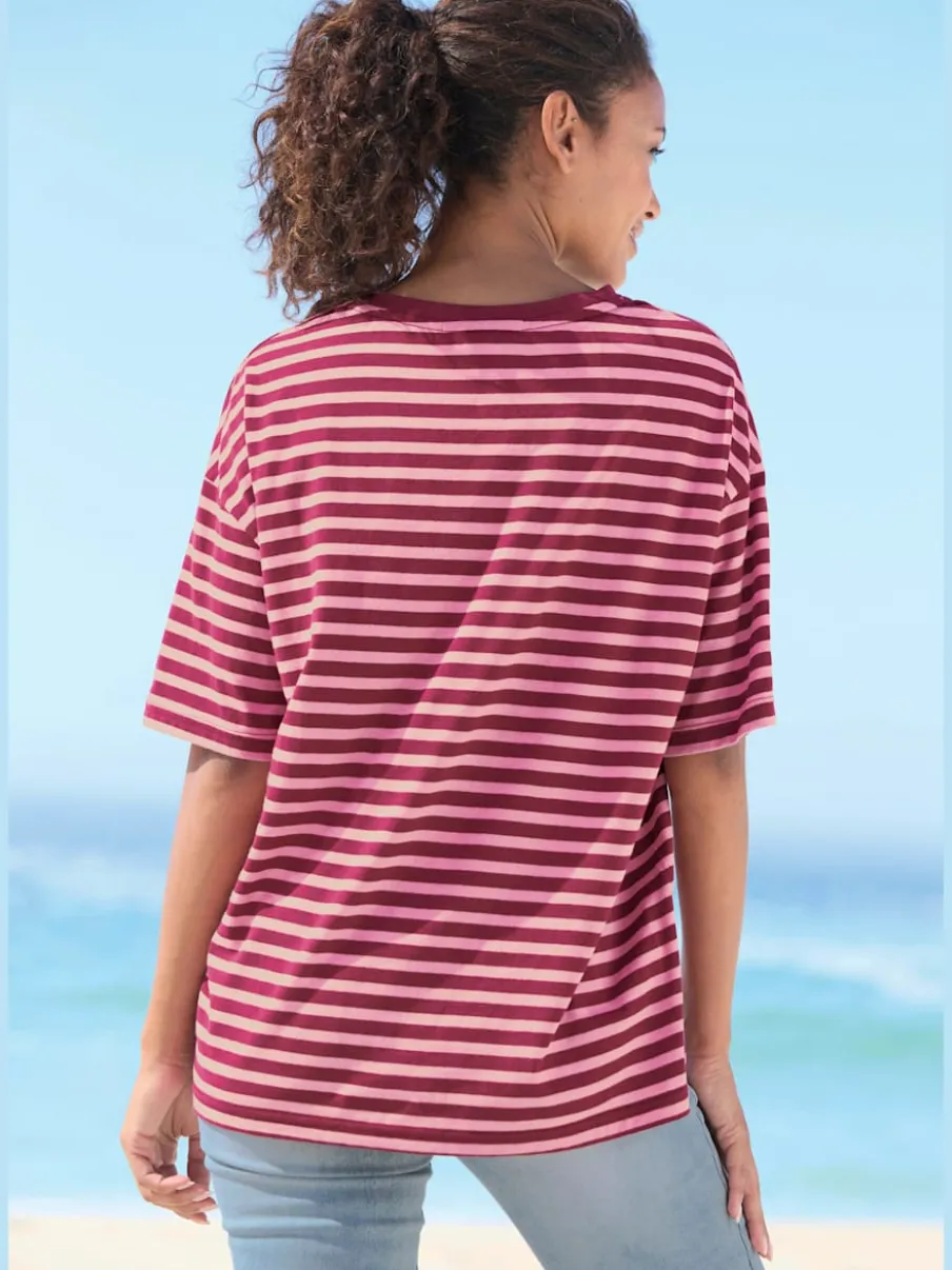 T-shirt ample à rayures avec logo poitrine doux
