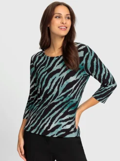 T-shirt animal à encolure ronde et manches 3/4 en viscose ECOVERO