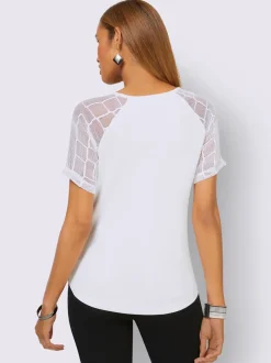 T-shirt avec col en V et empiècements en dentelle