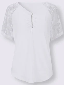 T-shirt avec col en V et empiècements en dentelle