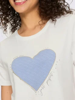 T-shirt avec cœur imprimé et inscription devant manches courtes