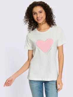 T-shirt avec cœur imprimé et inscription devant manches courtes