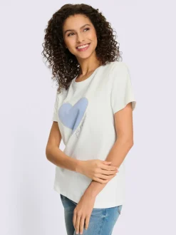 T-shirt avec cœur imprimé et inscription devant manches courtes