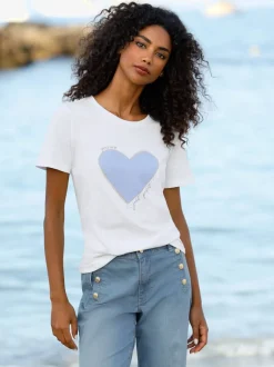T-shirt avec cœur imprimé et inscription devant manches courtes