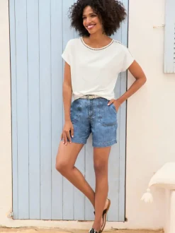 T-shirt avec empiècement en crochet et mancherons décontractés