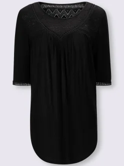T-shirt avec empiècement en dentelle et encolure ronde