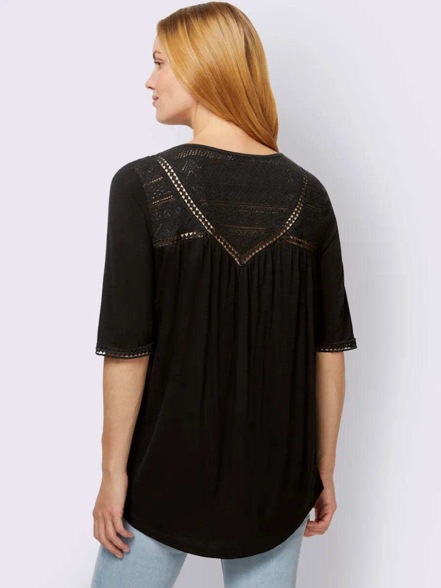 T-shirt avec empiècement en dentelle et encolure ronde