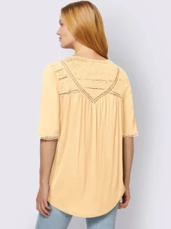 T-shirt avec empiècement en dentelle et encolure ronde