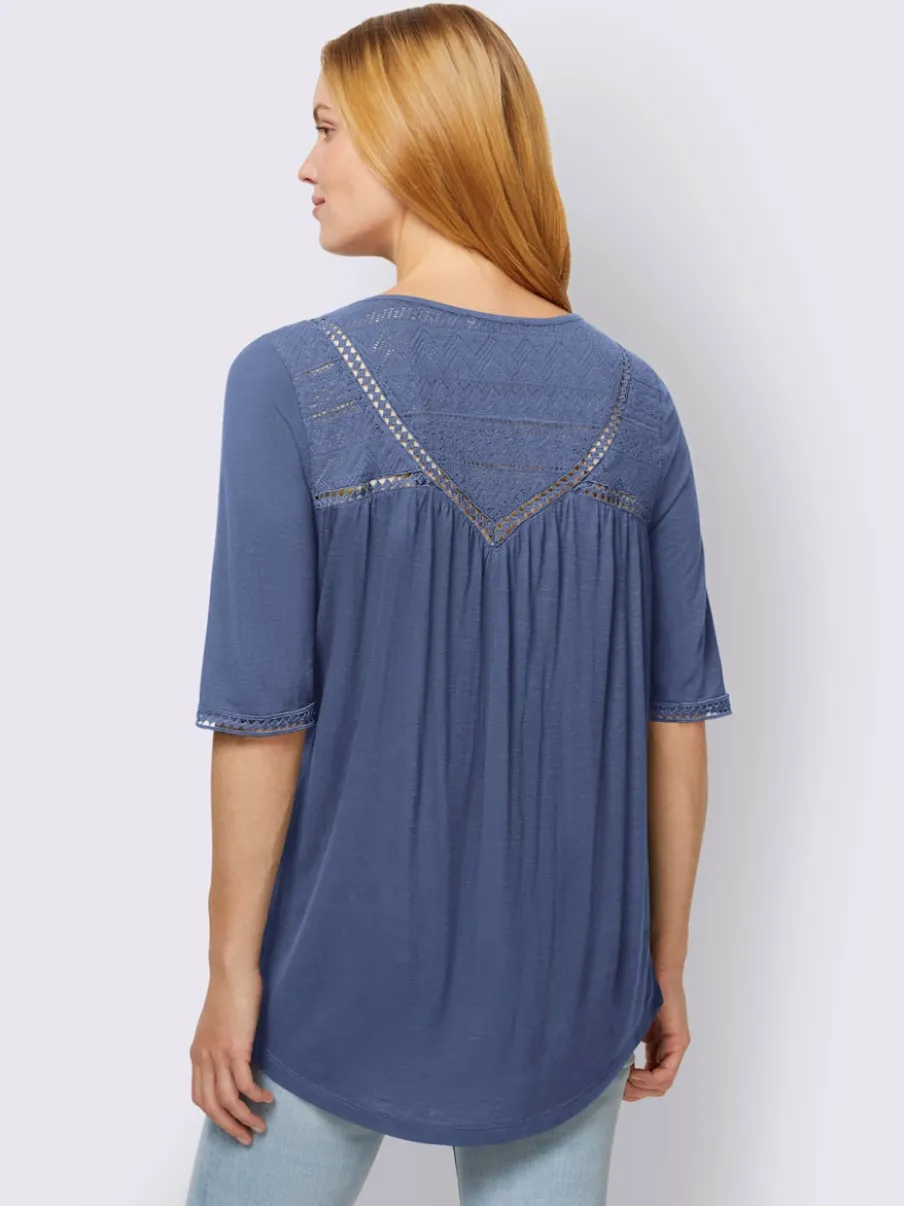 T-shirt avec empiècement en dentelle et encolure ronde
