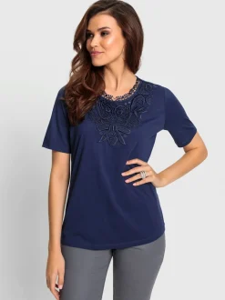 T-shirt avec empiècement en dentelle et manches courtes