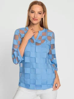 T-shirt avec empiècements à carreaux et manches 3/4