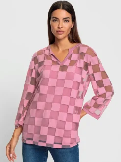 T-shirt avec empiècements à carreaux et manches 3/4