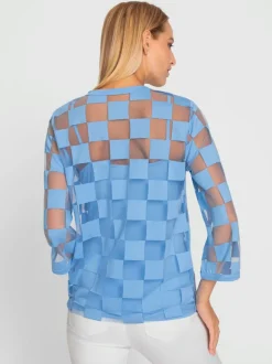T-shirt avec empiècements à carreaux et manches 3/4