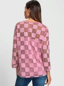 T-shirt avec empiècements à carreaux et manches 3/4