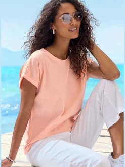 T-shirt avec encolure ronde et manches courtes en coton doux