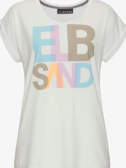 T-shirt avec grand imprimé multicolore et col rond côtelé