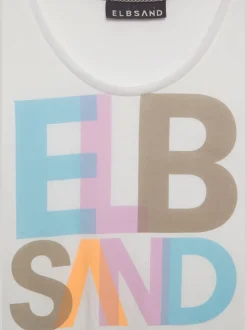 T-shirt avec grand imprimé multicolore et col rond côtelé