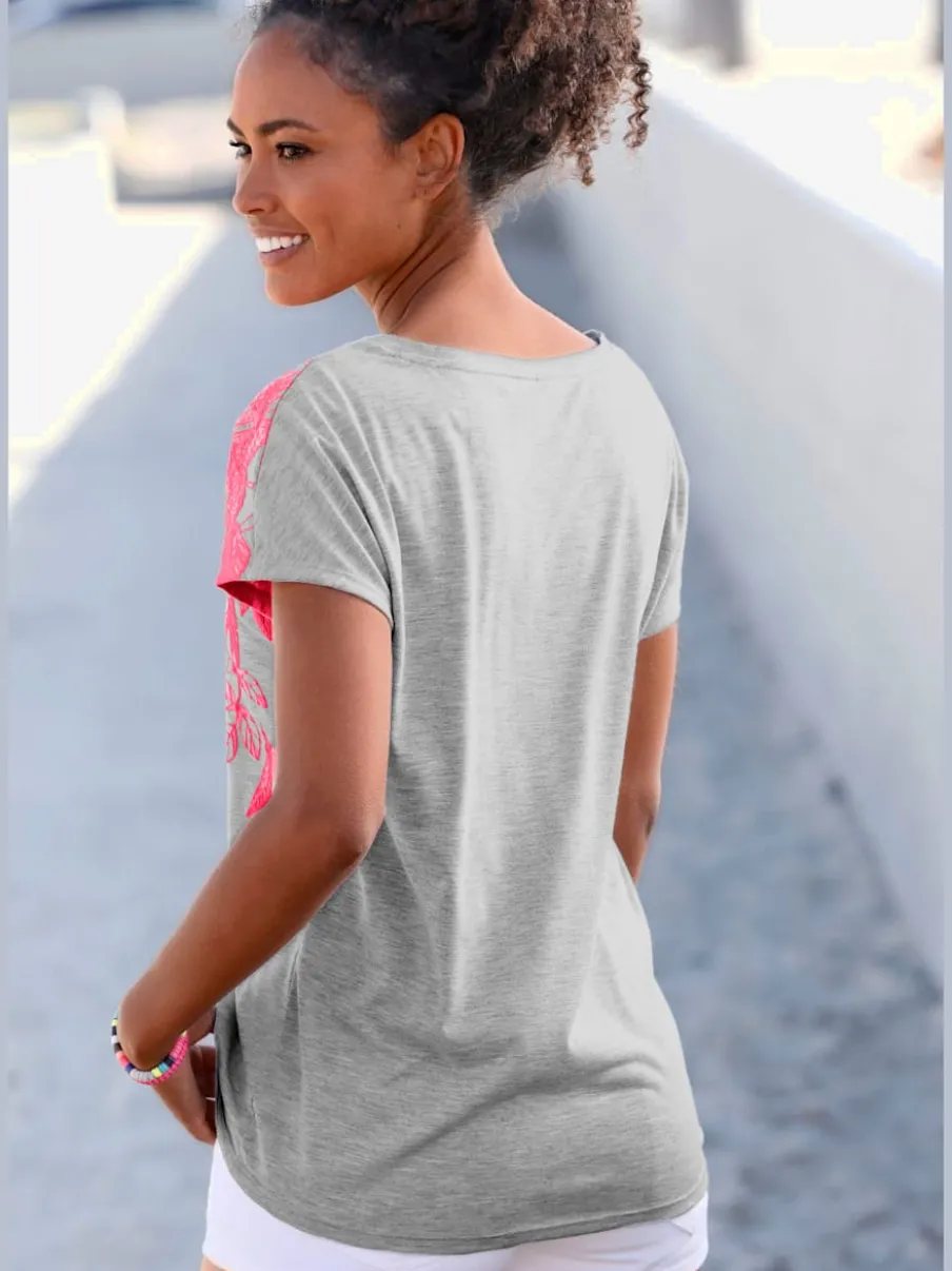 T-shirt avec imprimé floral et manches courtes fluides