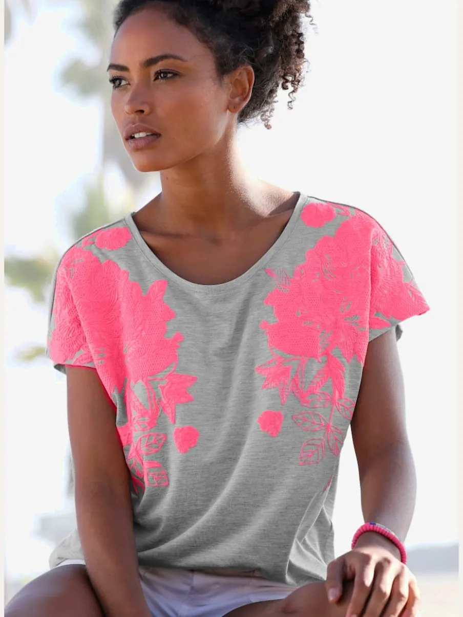 T-shirt avec imprimé floral et manches courtes fluides