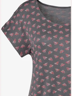 T-shirt avec petit nœud et découpes aux manches fleuries