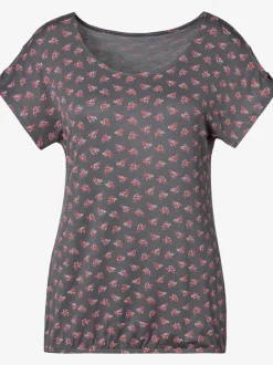 T-shirt avec petit nœud et découpes aux manches fleuries