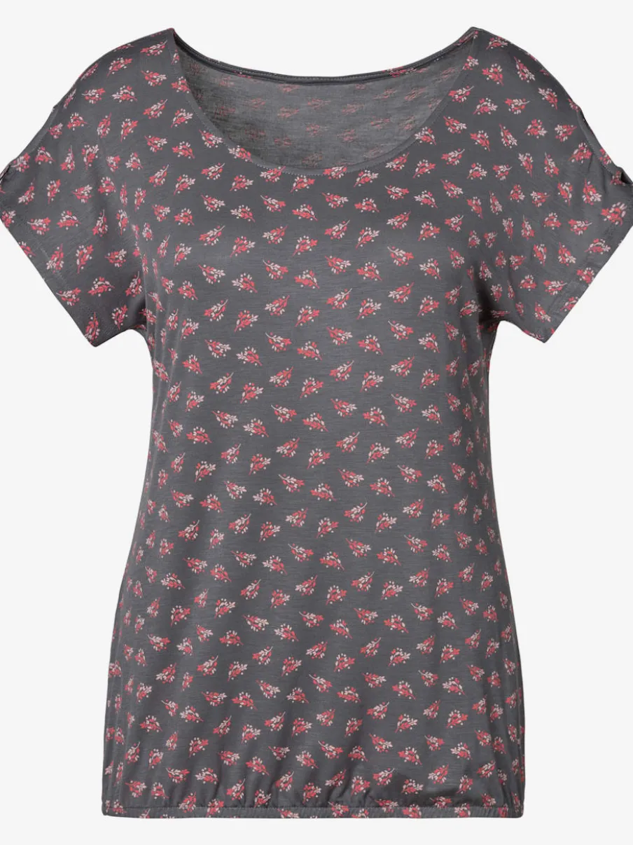 T-shirt avec petit nœud et découpes aux manches fleuries