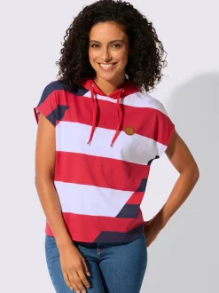 T-shirt à capuche avec motif tricolore et empiècement synthétique