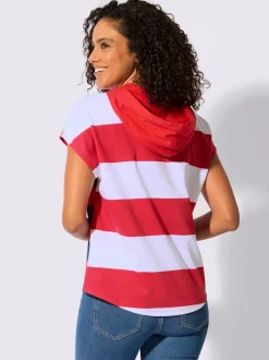 T-shirt à capuche avec motif tricolore et empiècement synthétique