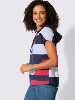 T-shirt à capuche avec motif tricolore et empiècement synthétique