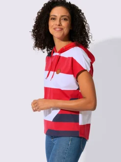 T-shirt à capuche avec motif tricolore et empiècement synthétique