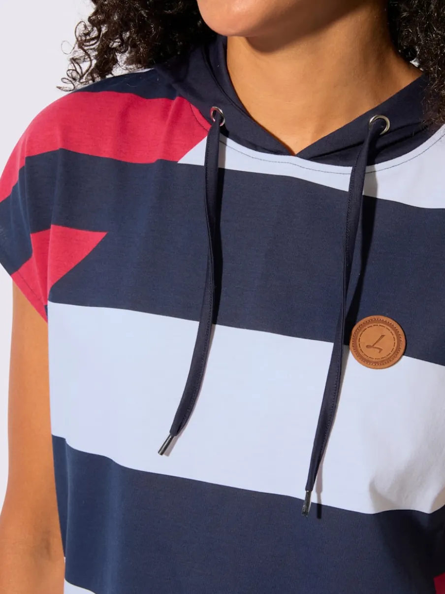 T-shirt à capuche avec motif tricolore et empiècement synthétique
