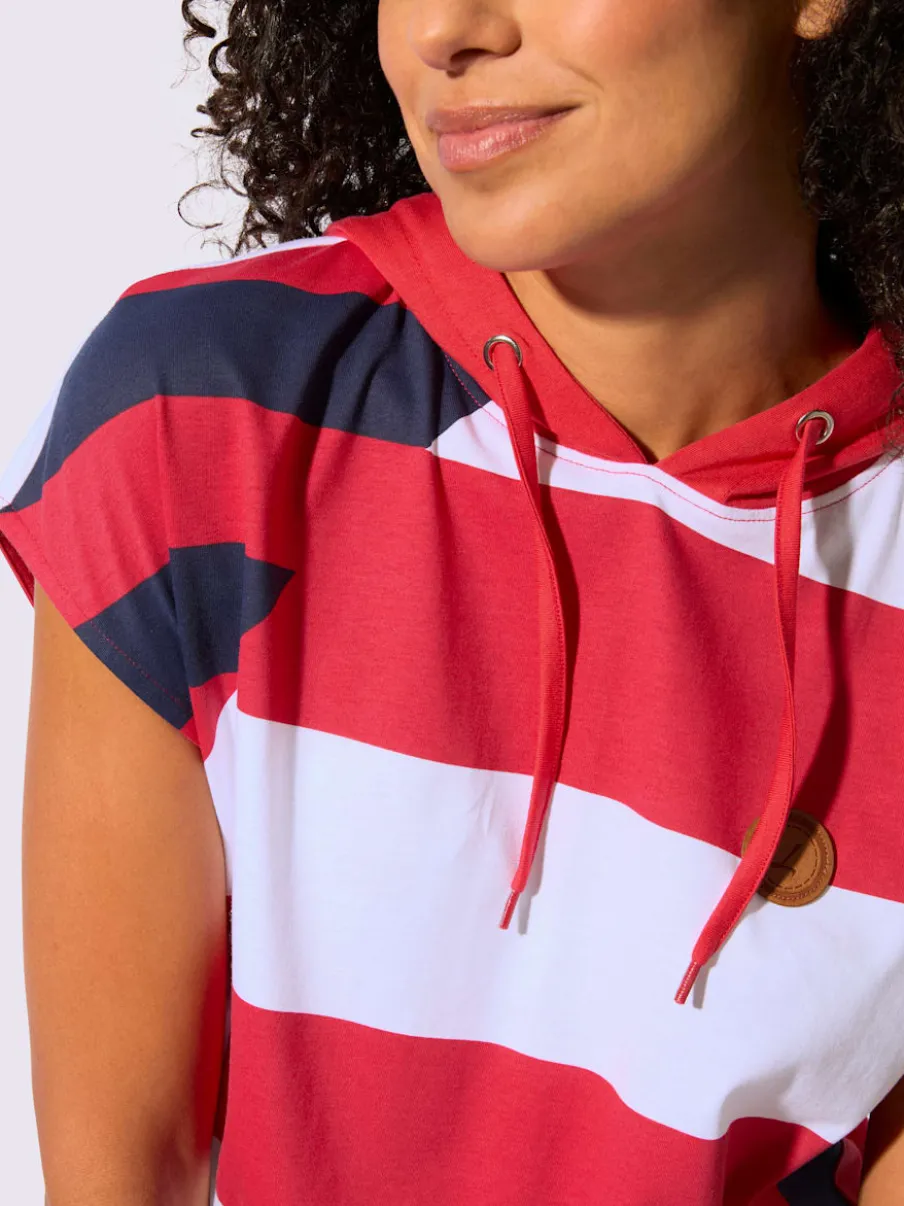 T-shirt à capuche avec motif tricolore et empiècement synthétique
