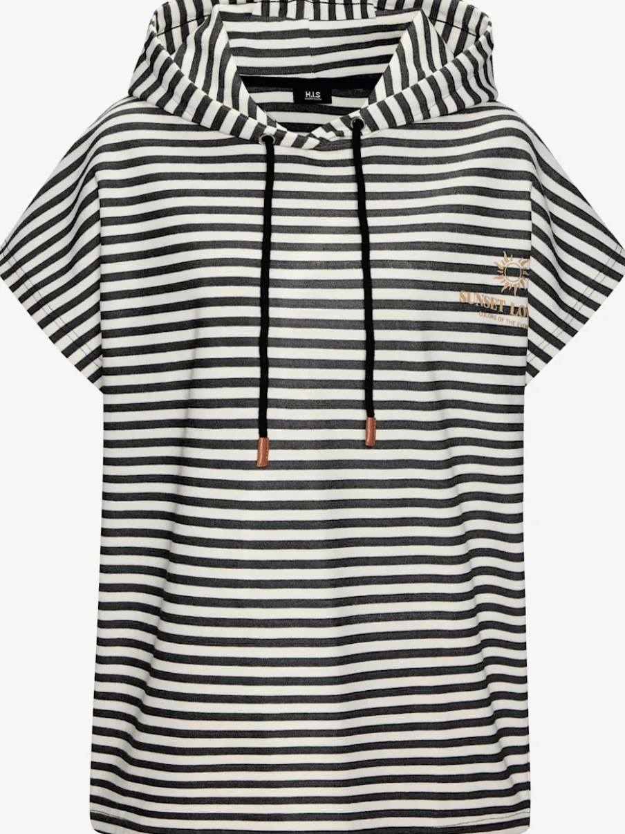 T-shirt à capuche en rayures avec emmanchure large et cordon