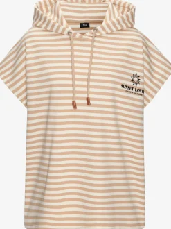 T-shirt à capuche en rayures avec emmanchure large et cordon