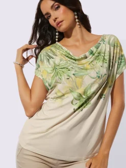 T-shirt à col bénitier avec mancherons et impression florale
