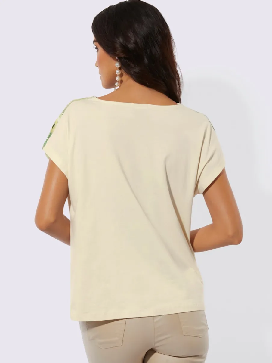 T-shirt à col bénitier avec mancherons et impression florale