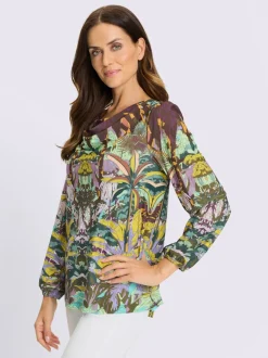 T-shirt col bénitier à motif jungle imprimé recyclé