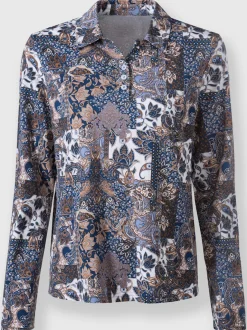 T-shirt à col chemise manches longues imprimé paisley