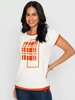 T-shirt à col en U avec imprimé graphique fluide
