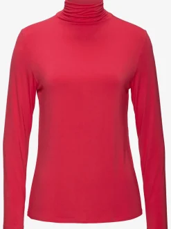 T-shirt à col montant avec fronces aux manches longues